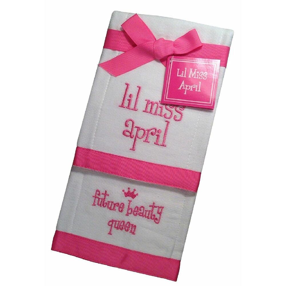 Mud Pie Baby Burp Cloth Set Lil Miss April Future Beauty Queen Set of 2 NWT